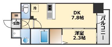 ファステート難波ミライズ(1DK/3階)の間取り写真