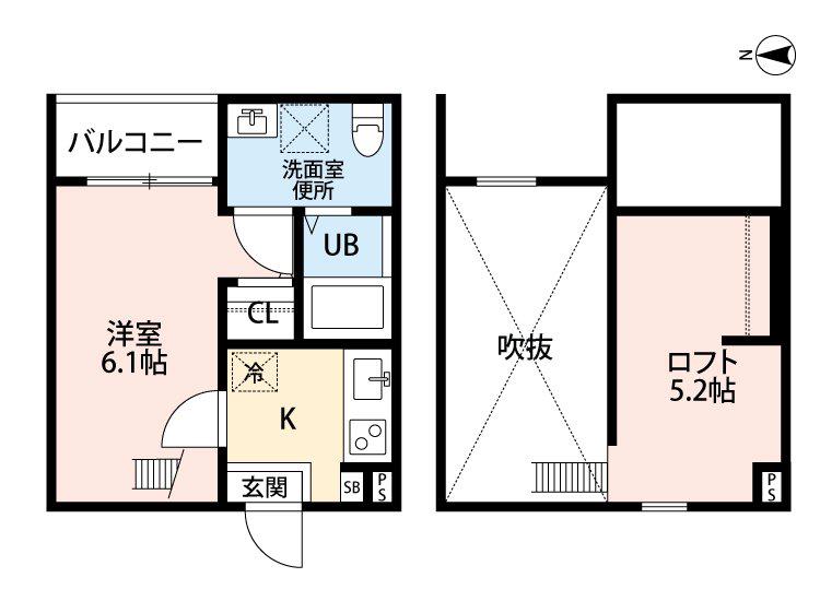 VOIR LE CIEL(1SK/2階)の間取り写真
