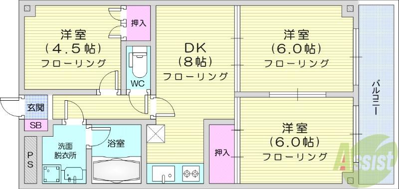 DIOKAN(3DK/3階)の間取り写真
