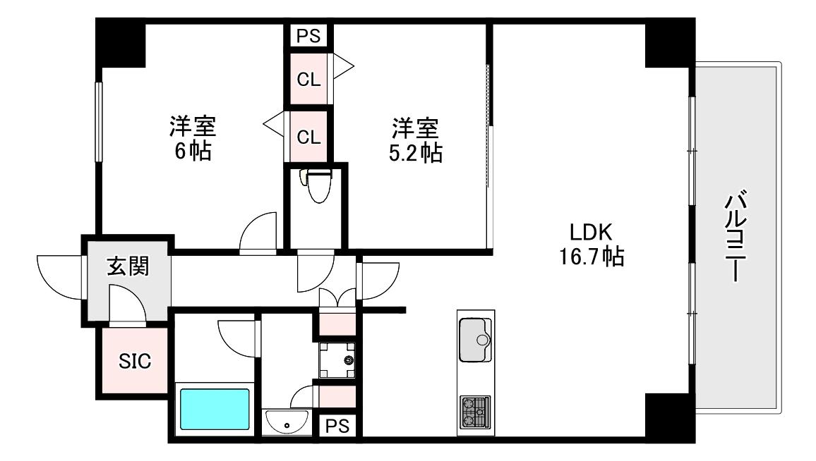 プレサンス心斎橋レヨン(2LDK/7階)の間取り写真