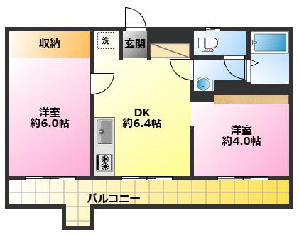 ラコスタ新丸子(2DK/4階)の間取り写真