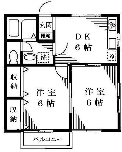 サニーヒルズ(2DK/1階)の間取り写真