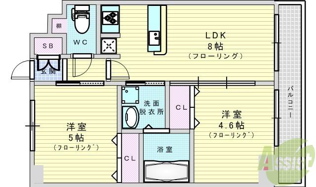 エステムコート新大阪9グランブライト(2LDK/7階)の間取り写真