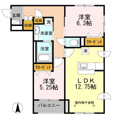 MAISON LETICIA(2LDK/5階)の間取り写真