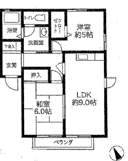カサベルデ(2LDK/1階)の間取り写真