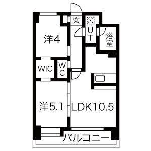 ヒルクレスト水前寺(2LDK/7階)の間取り写真