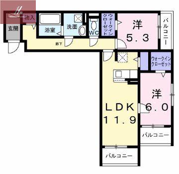 パイン山城(2LDK/2階)の間取り写真
