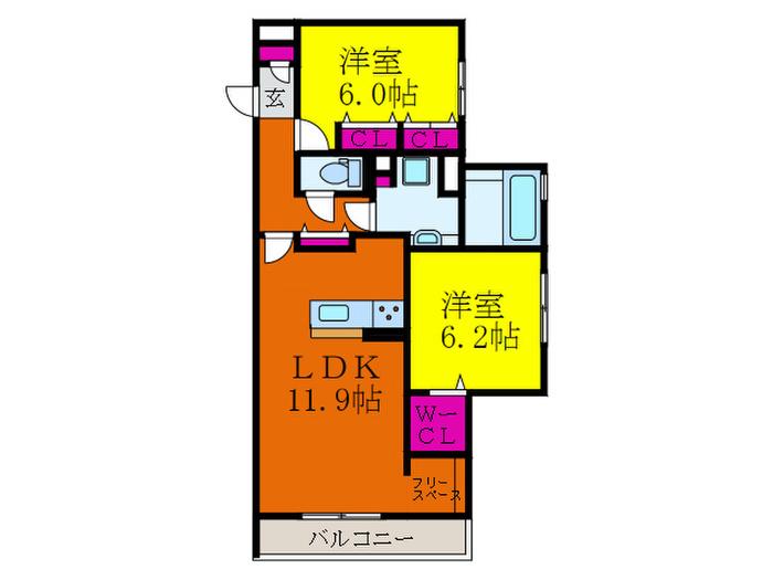 セジュールドソレイユIIB棟(2LDK/2階)の間取り写真
