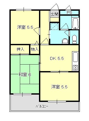 ヴィラつつじヶ崎(3DK/1階)の間取り写真