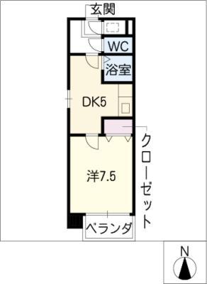 近鉄名古屋線 津新町駅 徒歩2分 9階建 築28年(1DK/3階)の間取り写真