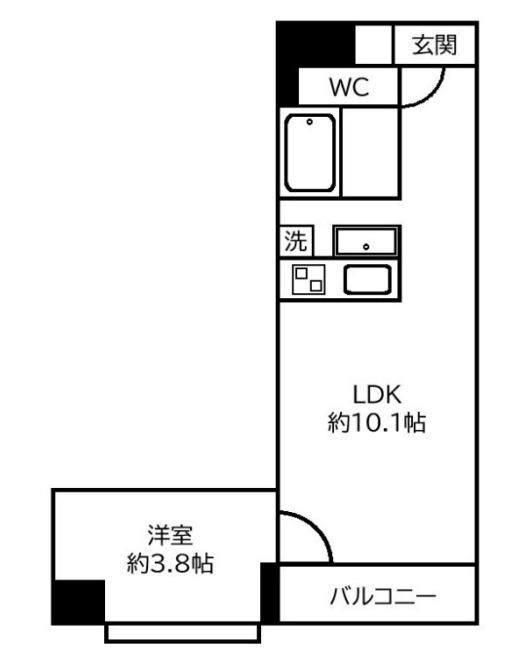 松屋町グランドハイツ(1LDK/6階)の間取り写真