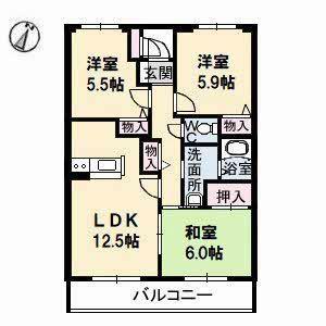 ガーデンシティ大町(3LDK/2階)の間取り写真