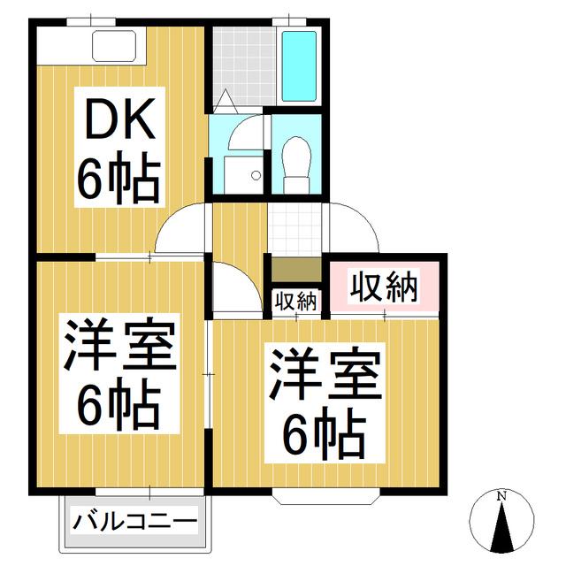 ローレルコート2号棟(2DK/2階)の間取り写真