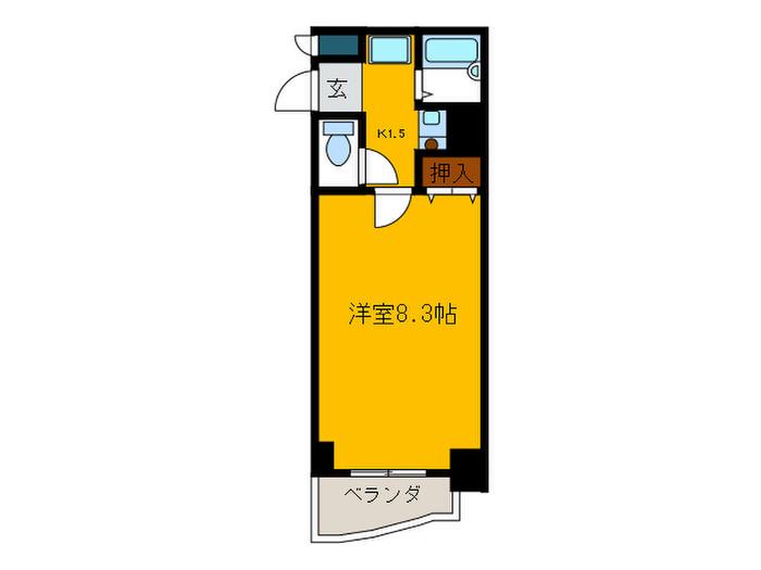 クレセント谷町(1K/4階)の間取り写真
