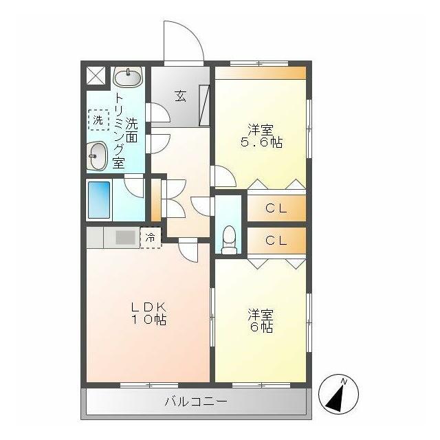 リベルテ岩槻(2LDK/2階)の間取り写真