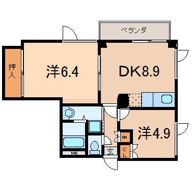 ビヨンド(2DK/2階)の間取り写真