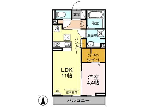 アクシア西本町(1LDK/2階)の間取り写真