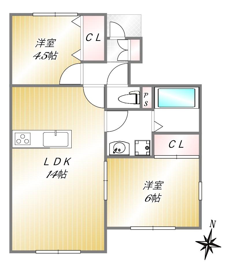 シャトーレシトロン(2LDK/1階)の間取り写真