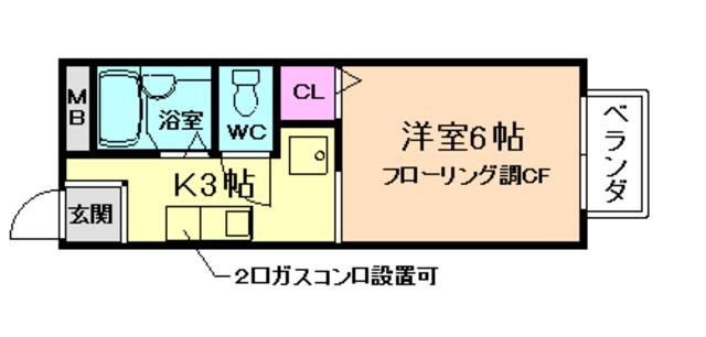 ヴィラージュみのお(1K/2階)の間取り写真