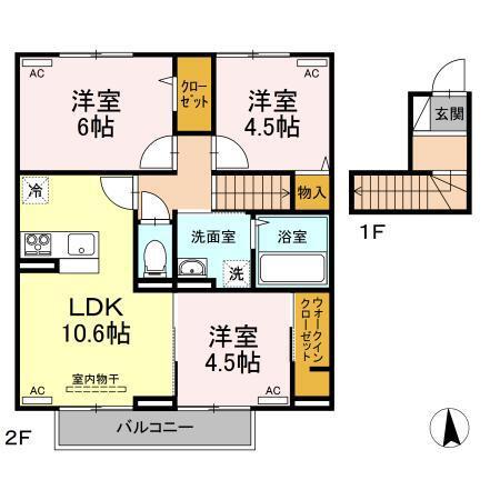 クレスト八万(3LDK/2階)の間取り写真