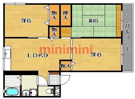 クレアトゥール新堂B棟(3LDK/1階)の間取り写真