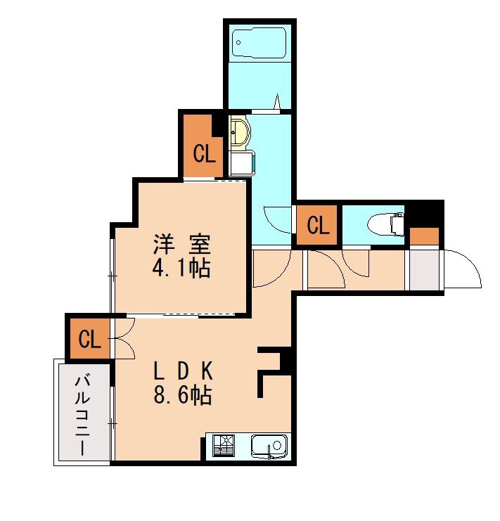 CB和白リュヌメール(1LDK/1階)の間取り写真