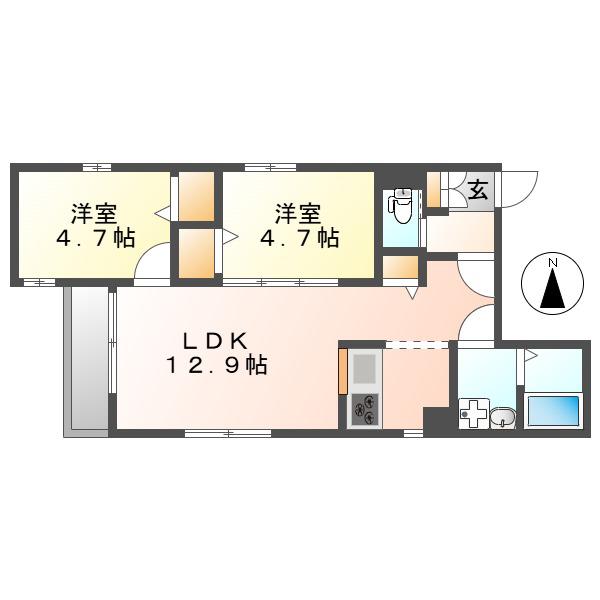 プレシャス新栄(2LDK/1階)の間取り写真
