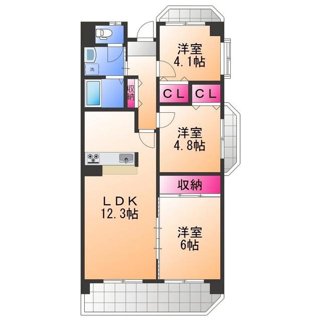 パストラル和泉(3LDK/6階)の間取り写真
