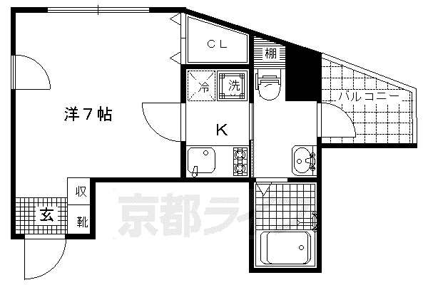 クレストコート二条城北(1K/4階)の間取り写真
