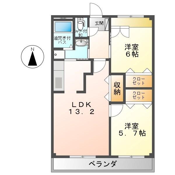 メゾンカーム(2LDK/2階)の間取り写真