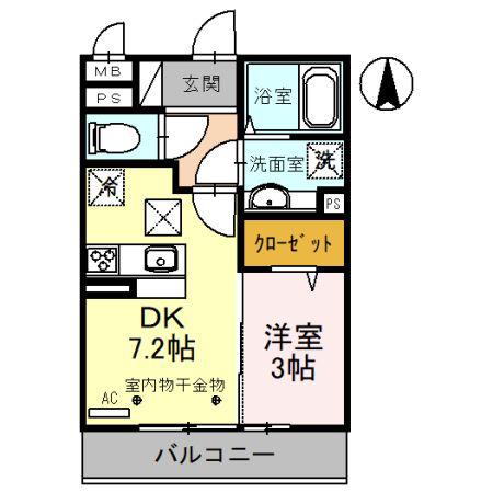 ロンサールII(1DK/1階)の間取り写真