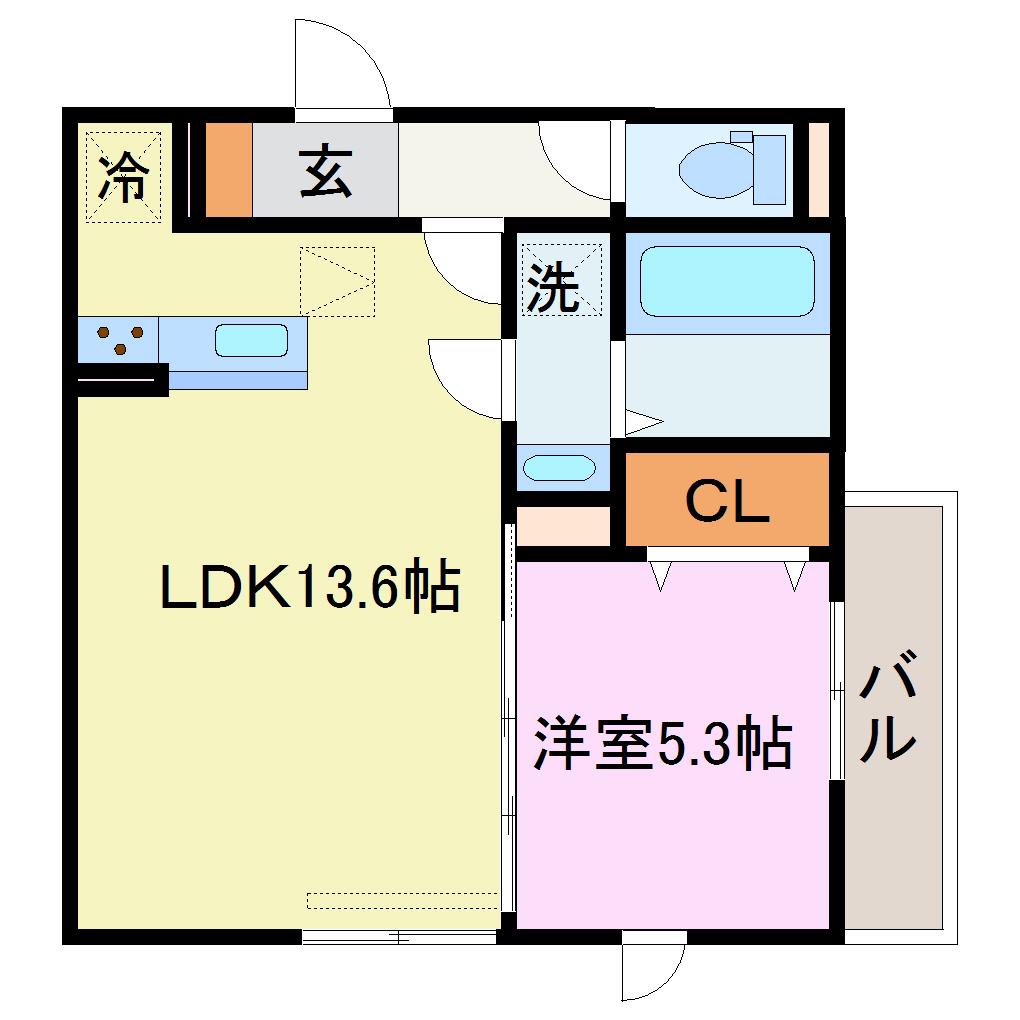 DROOM深草小久保町C(1LDK/1階)の間取り写真