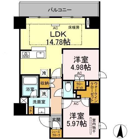 ロイジェントパークス錦糸町(2LDK/4階)の間取り写真