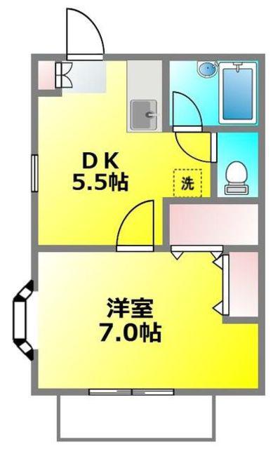 グランデュール武蔵野B(1DK/2階)の間取り写真