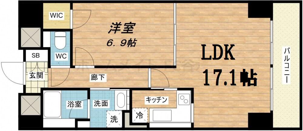 船場ミッドキューブ(1LDK/12階)の間取り写真
