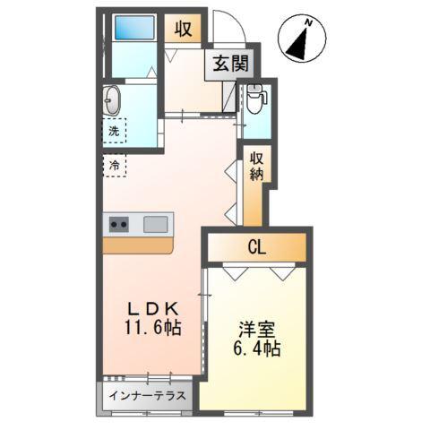 メゾン椿(1LDK/1階)の間取り写真
