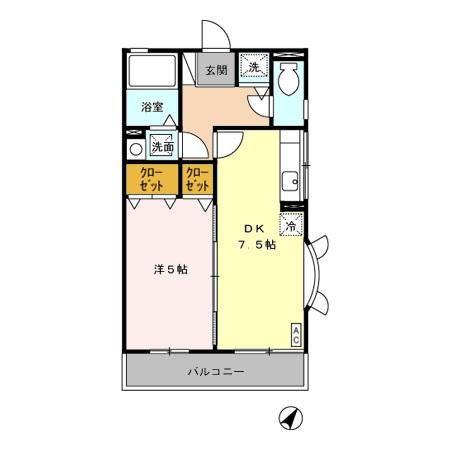 ハイム九曜 I(1DK/2階)の間取り写真