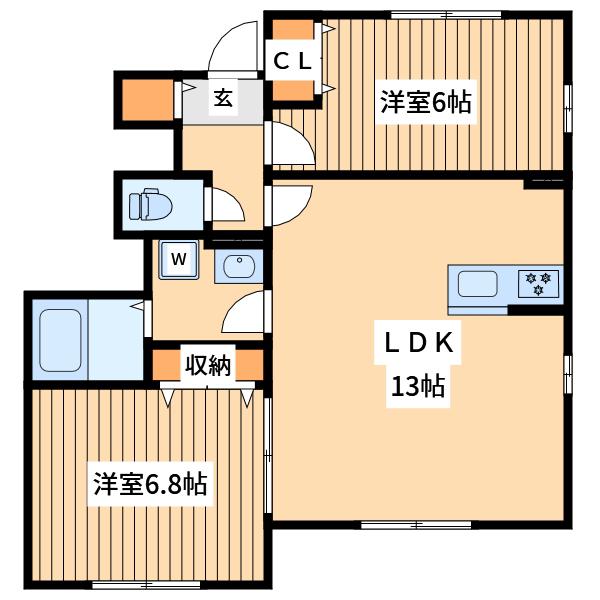 プラサートハウス2(2LDK/1階)の間取り写真