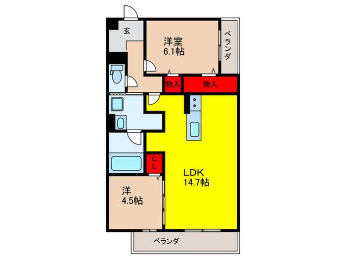 TORISIA千里丘III(2LDK/2階)の間取り写真