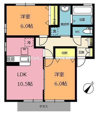 ドミールアズマD棟(2LDK/1階)の間取り写真