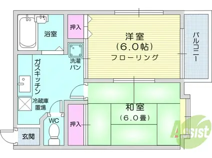 ツインファミールB棟(2K/2階)の間取り写真