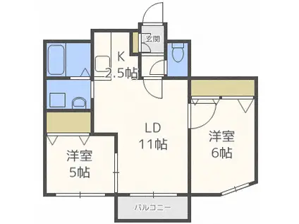 コローレ琴似(2LDK/3階)の間取り写真
