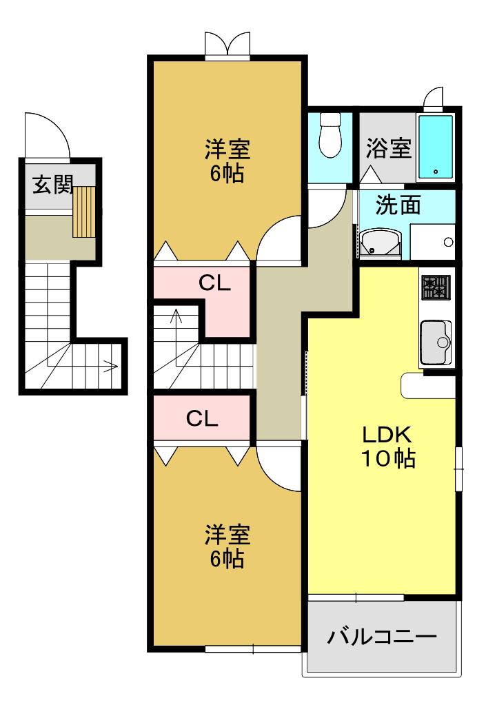 ビバ・カルテット(2LDK/2階)の間取り写真