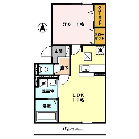セジュール元木(1LDK/1階)の間取り写真