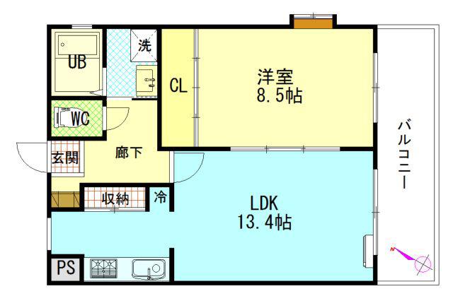 サラマンカビル(1LDK/1階)の間取り写真