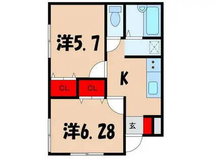 グリーンマークI(2K/1階)の間取り写真