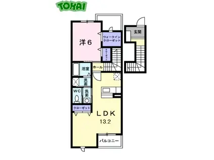 クラージュA棟(1LDK/2階)の間取り写真
