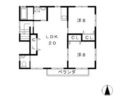 F・Fホーム諏訪形B(2LDK/2階)の間取り写真