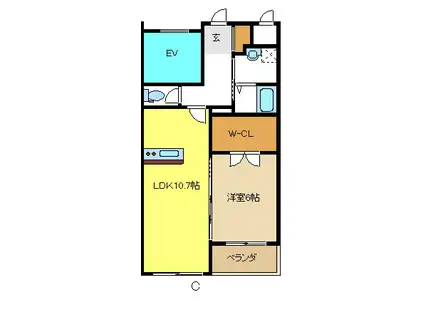 ティファニー(1LDK/4階)の間取り写真
