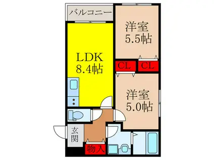 クレセル利倉東II(2LDK/2階)の間取り写真